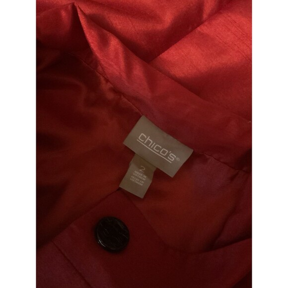 Chico’s Women’s 2 US L Shantung Short Jacket Bright Holiday Red 3/4 Sleeve - Picture 6 of 13